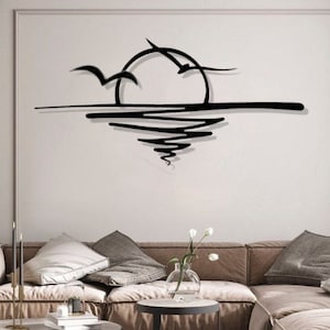 Decoración de pared con diseño de amanecer en metal: decoración de mediados de siglo con temática de rayos de sol, escultura metálica estilo boho.