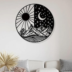 Decoração de parede de metal com sol e lua Yin Yang: arte moderna e elegante