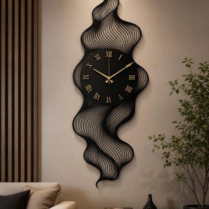Orologio da parete astratto in metallo, opera d'arte moderna di grandi dimensioni, arredamento contemporaneo per la casa.