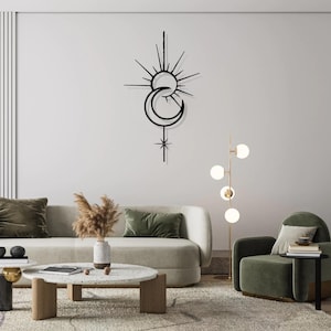 Sunrise Moon Metal Wall Art: Abstract Celestial Decor