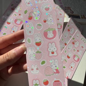 Cute Strawberry Bunny Sticker Sheet | Cute Stickers, Deco, Korean Stationery, Penpal, Journaling, Planner Stickers, Food
