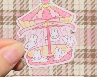 Chocolate Bunny Carousel Sticker Flake: Deco, Gift for her, Waterproof, Holographic, Valentines, Bunny, Coquette