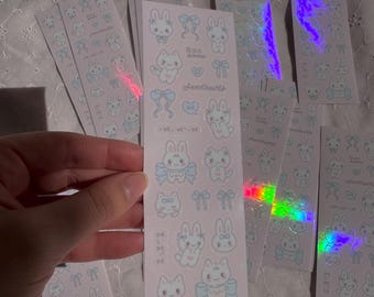 Cat and Bunny Coquette Sweethearts Sticker Sheet | Waterproof, Gifts for Her, Girly, Planner, Journal