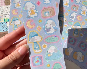 Sleepy Dog Holographic Sticker Sheet | Kawaii Planner Stickers