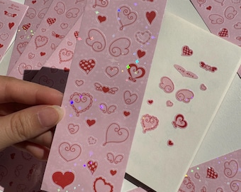 Love Hearts Sticker Sheet | Pink & Red Waterproof Stickers