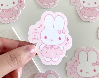 Bunny Girl Sticker | Waterproof Holographic Star Decal, Gifts for Her, Coquette, Girly, Planner, Journal