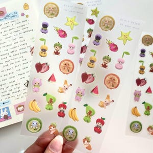 Obstsalat Tiere Sticker Bogen | Niedliche Aufkleber, Deko, Schreibwaren, Journaling, Planer, Penpal