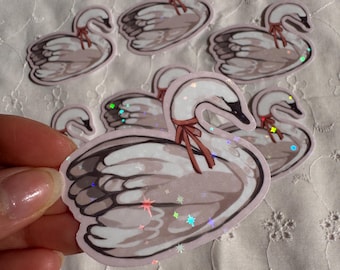 Pink Coquette Swan Sticker Flake | Waterproof Holographic Star Decal, Gifts for Her, Coquette, Girly, Planner, Journal