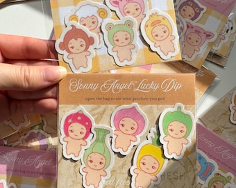 Sonny Angel Lucky Dip Stickers, Fruits, Animals, Waterproof Vinyl Flakes
