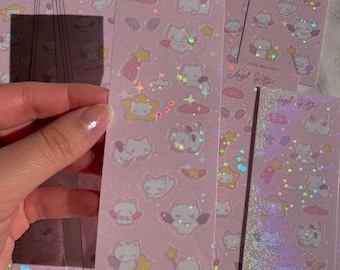 Holographic Angel Kitty Stickers | Kawaii Cat Journaling Decals (5x15cm)