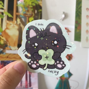 Autocollant holographique imperméable mignon chat porte-bonheur | Sticker holographique, Cadeaux pour elle, Sticker flocon, Coquette, Girly