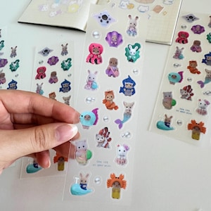 Sea Creatures Sticker Blatt | Niedliche Aufkleber, Deko, Schreibwaren, Journaling, Planer, Penpal