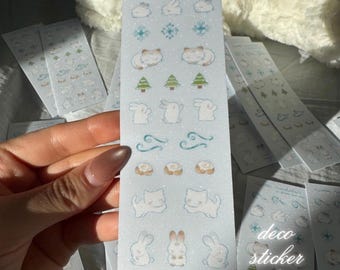 Winter Wonderland Sticker Sheet | Holographic Stars, Festive Animals, Planner Journal (5cm x 15cm)