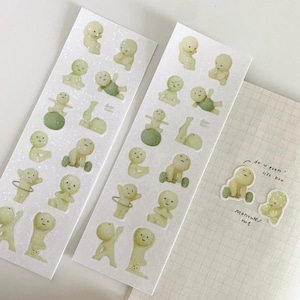 Hoja de pegatinas Green Guy Moods: Pegatinas holográficas para agenda, diario, amigos por correspondencia, decoración, papelería coreana, regalos para ella, Kawaii