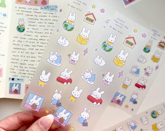 Bunny Sticker Clear Sheet | Waterproof Matte, Journal Planner Stickers