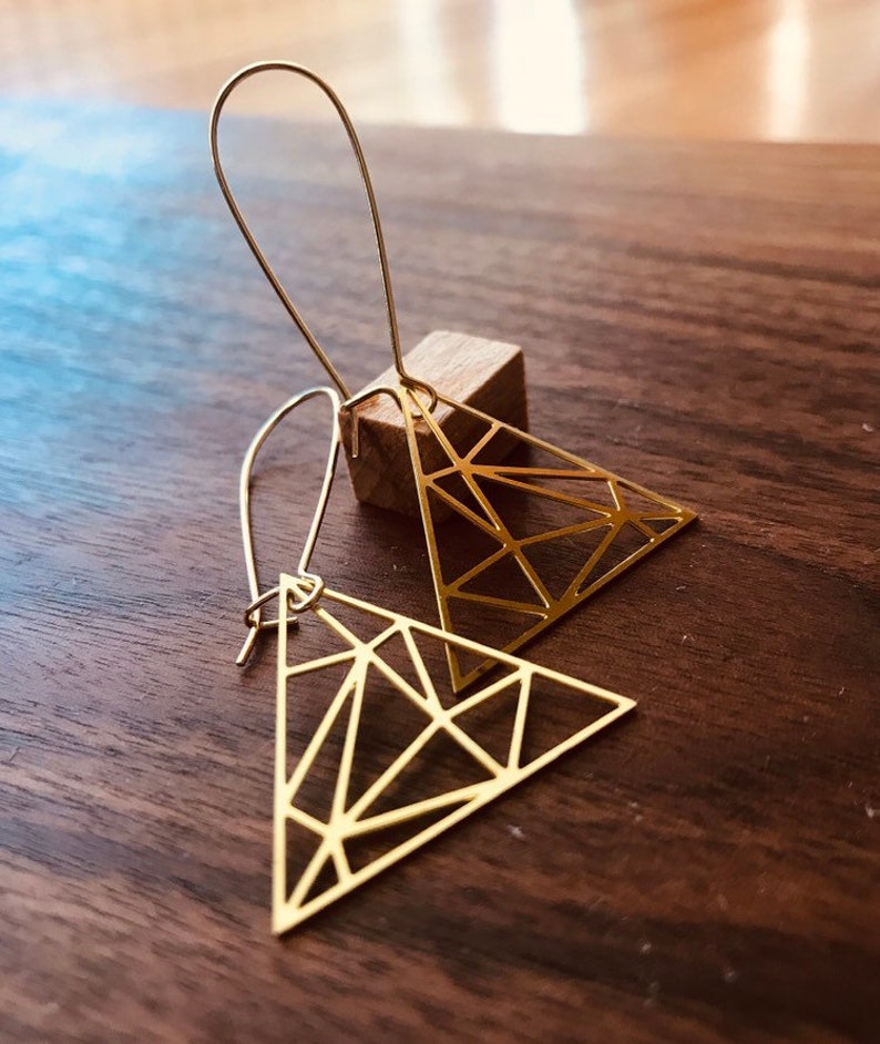 Triangulate, Earrings in Brass image 1