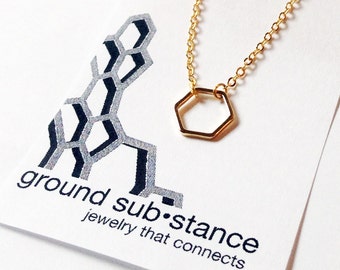 Hexagon, Necklace in Gold