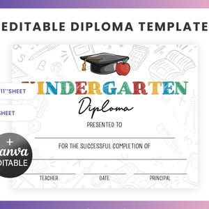 Bearbeitbare Kindergarten Graduate Diploma Zertifikat druckbare Vorlage