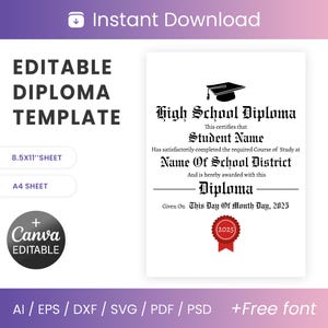 SVG Editable High School Diploma Replica Template