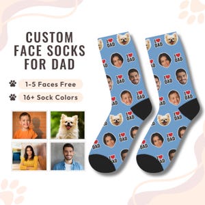 Custom &#39;I LOVE DAD&#39; Face Socks - Funny Personalized Father&#39;s Day Gift with Photo - Unique Gift for Dad and Grandpa
