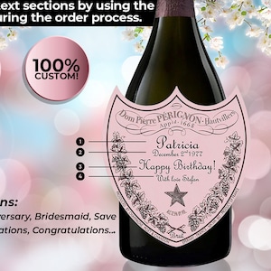 Custom Dom Champagne ROSE VINTAGE Label, Personalized Champagne Liquor Label, Bridesmaid Champagne, Engagement, Wedding Gift, Birthday Gift.