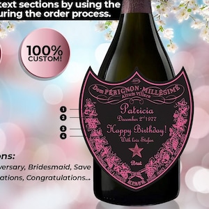 Custom Dom Rose Champagne Label, Personalized Champagne Liquor Label, Bridesmaid Champagne, Engagement Gift, Wedding Gift, Birthday Gift.