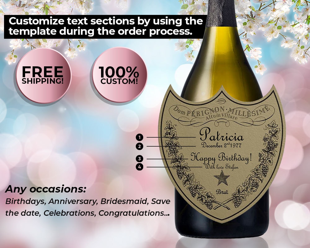 Custom Dom Champagne Label, Personalized Champagne Liquor Label, Bridesmaid Champagne, Engagement Gift, Wedding Gift, Birthday Gift.