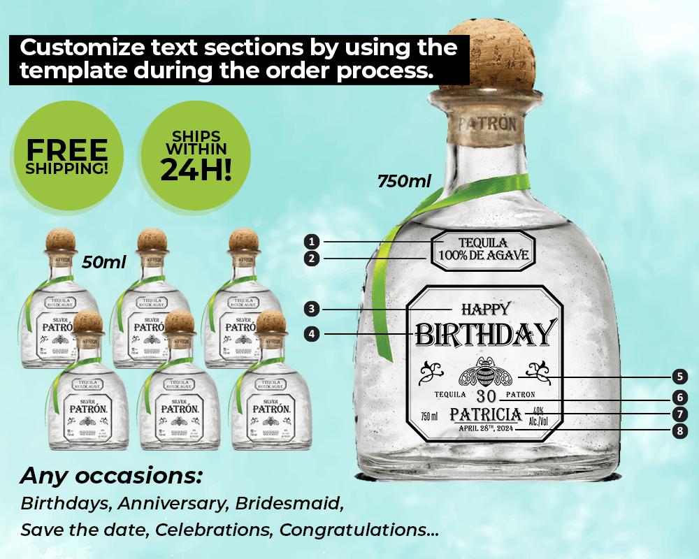 Custom Patron tequila Label, Personalized Liquor Label, Bridesmaid gift, Engagement, Wedding Gift, Birthday Gift.