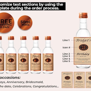 Custom MINIS Tito&#39;s Vodka Label, Personalized Liquor Label, Bridesmaid gift, Engagement, Wedding Gift, Birthday Gift.
