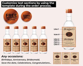 Custom MINIS Tito's Vodka Label, Personalized Liquor Label, Bridesmaid gift, Engagement, Wedding Gift, Birthday Gift.