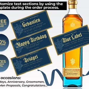 Custom Blue Label, Personalized Johnnie Walker Liquor Label, groomsmen or best man proposal, Engagement, Wedding Gift, Birthday Gift.