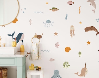 Ocean Animal Wall Decals: Peel & Stick Sea Life Nursery Decor (85 Pieces)