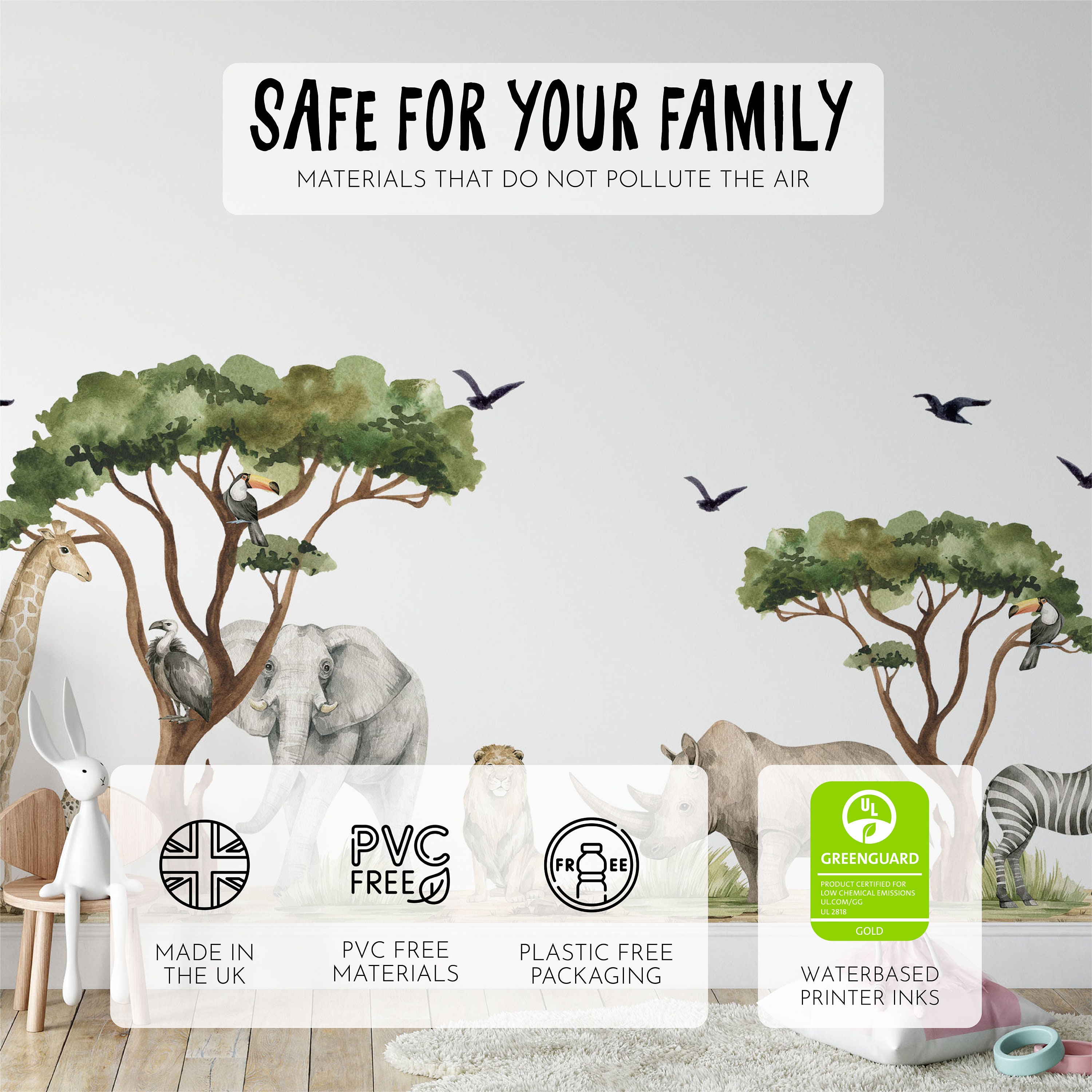 Watercolor Safari Animals Wall Decals: Peel & Stick Nursery Decor - Etsy