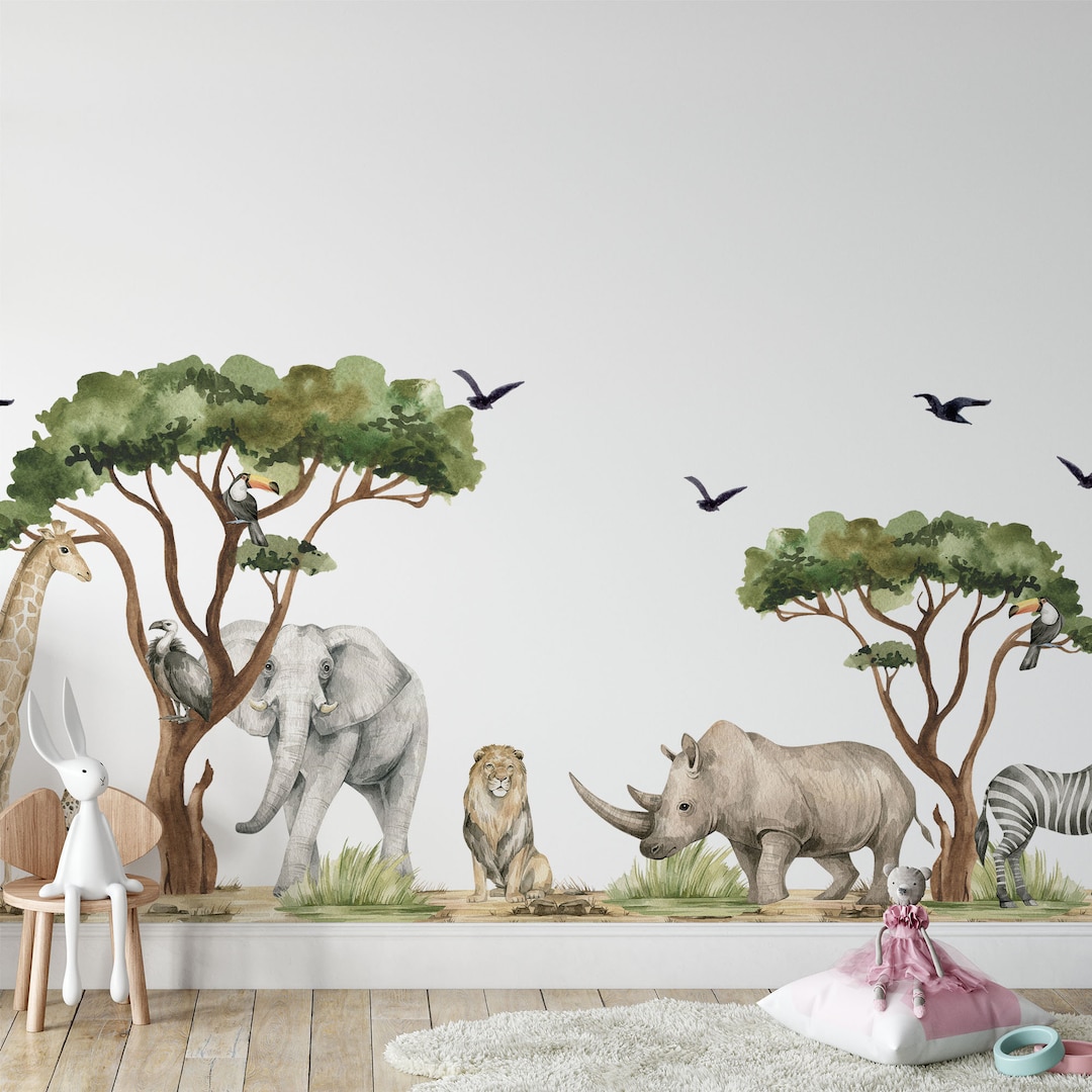 Watercolor Safari Animals Wall Decals: Peel & Stick Nursery Decor - Etsy