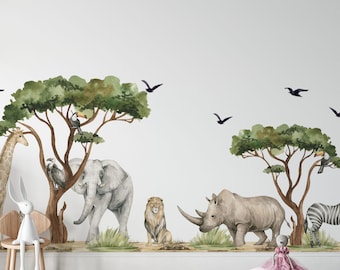 Watercolor Safari Animals Wall Decals: Peel & Stick Nursery Decor