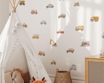 Car & Truck Wall Decals, Transport Vehicle Wall Stickers, Baby Kids Room Décor Decals, Peel Stick Removable Bedroom Stickers, Fire Engine
