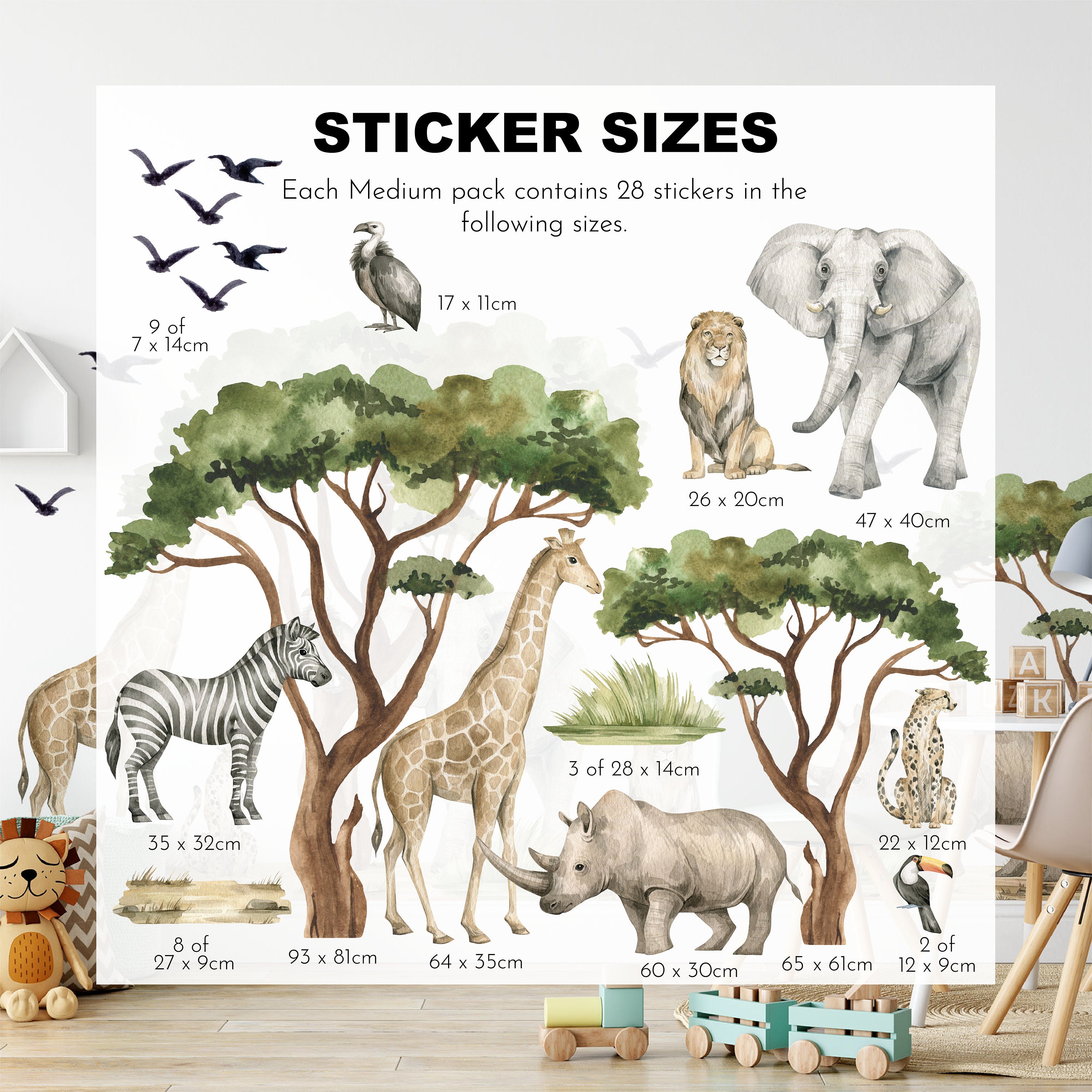 Watercolor Safari Animals Wall Decals: Peel & Stick Nursery Decor - Etsy