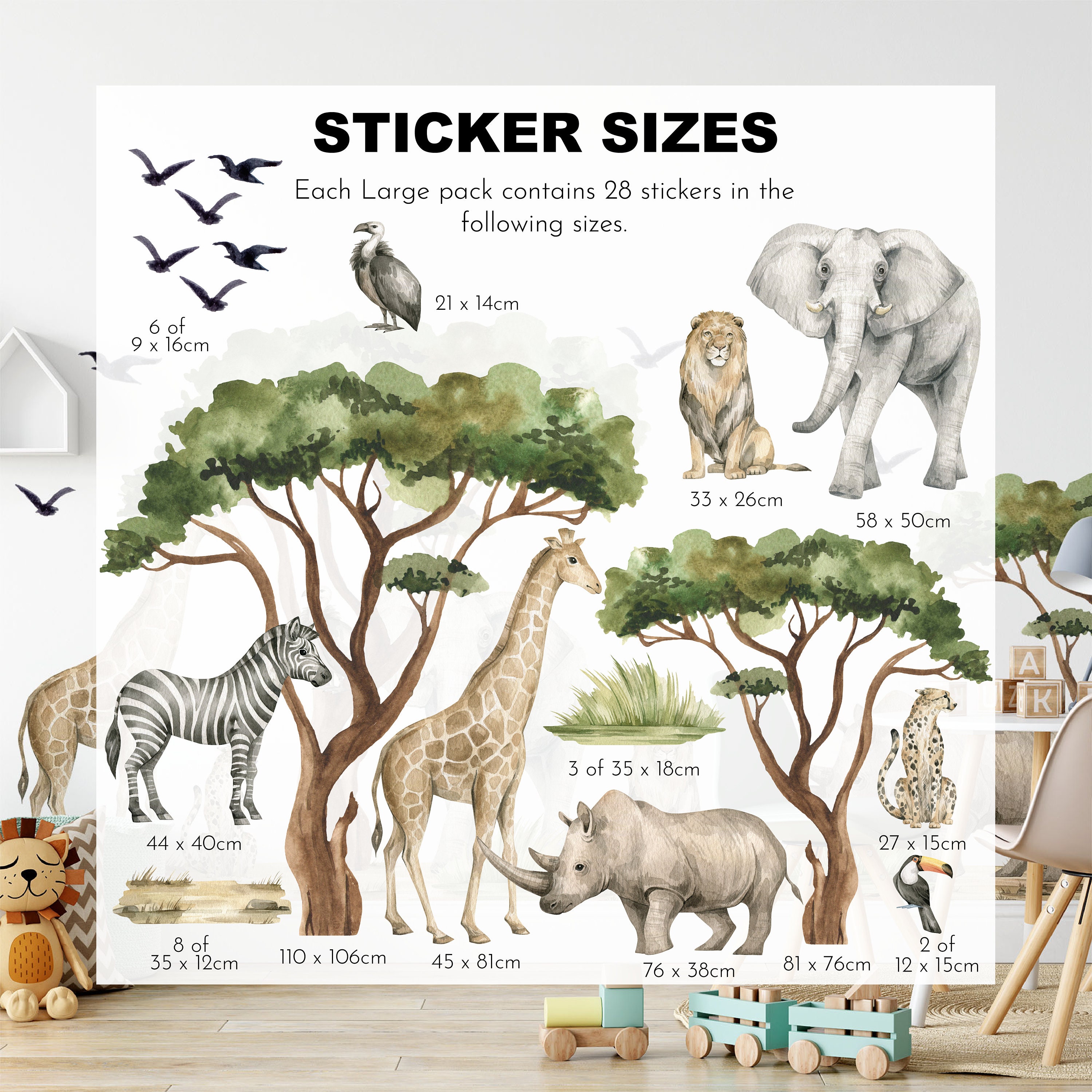 Watercolor Safari Animals Wall Decals: Peel & Stick Nursery Decor - Etsy