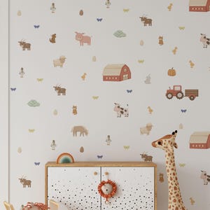 Adesivi murali fattoria, adesivi murali veicoli animali fattoria, adesivi decorativi per camerette bambini, adesivi rimovibili per camera da letto, trattore