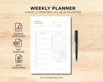 Weekly Printable Planner PDF | Goals, Schedule, To-Do, Habits & Reflection | Instant Download