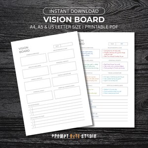 Vision Board Printable: Goal Setting & Manifestation Planner (A4, A5, US Letter PDF)