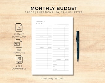 Printable Monthly Budget Planner | Minimalist Finance Tracker (PDF)