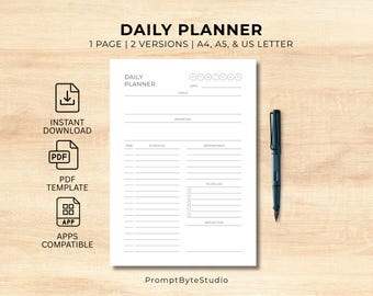 Daily Printable Planner | Minimalist Schedule, Goals, To-Do List (PDF)