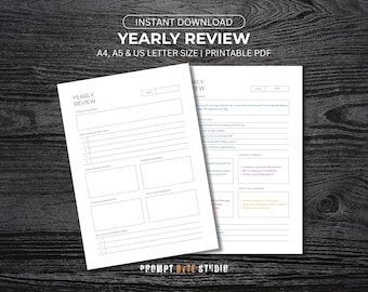 Yearly Review Printable: Annual Reflection & Goal Planning (A4/A5/US Letter PDF Download)