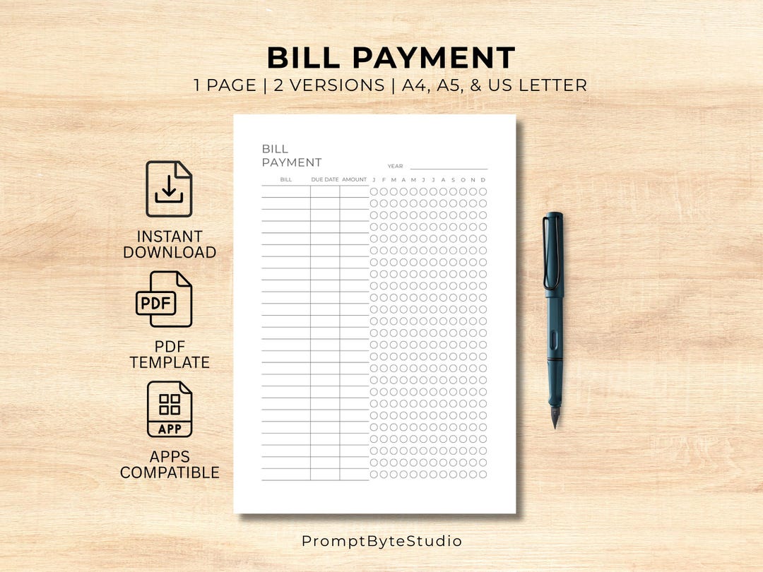 Printable Bill Payment Tracker | Monthly Bill Organizer PDF | Due Dates ...