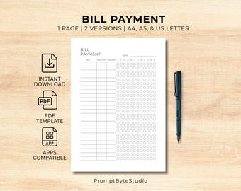 Printable Monthly Bill Payment Tracker | Minimalist PDF Organizer (Instant Download)