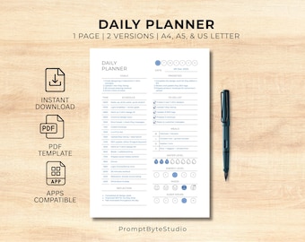 Daily Printable Planner PDF | To-Do List, Schedule, Goals & Wellness Tracker | Instant Download