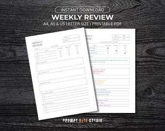Weekly Review Planner: Reflection, Goals, Productivity (A4/A5/US Letter PDF Download)