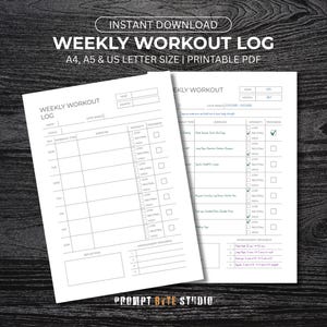 Weekly Workout Log Printable PDF | Fitness Tracker and Exercise Planner | A4, A5, and US Letter Sizes | Instant Download