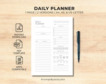 Daily Printable Planner PDF | Appointments, Daily Schedule, To-Do List, Goals & Wellness | Instant Download